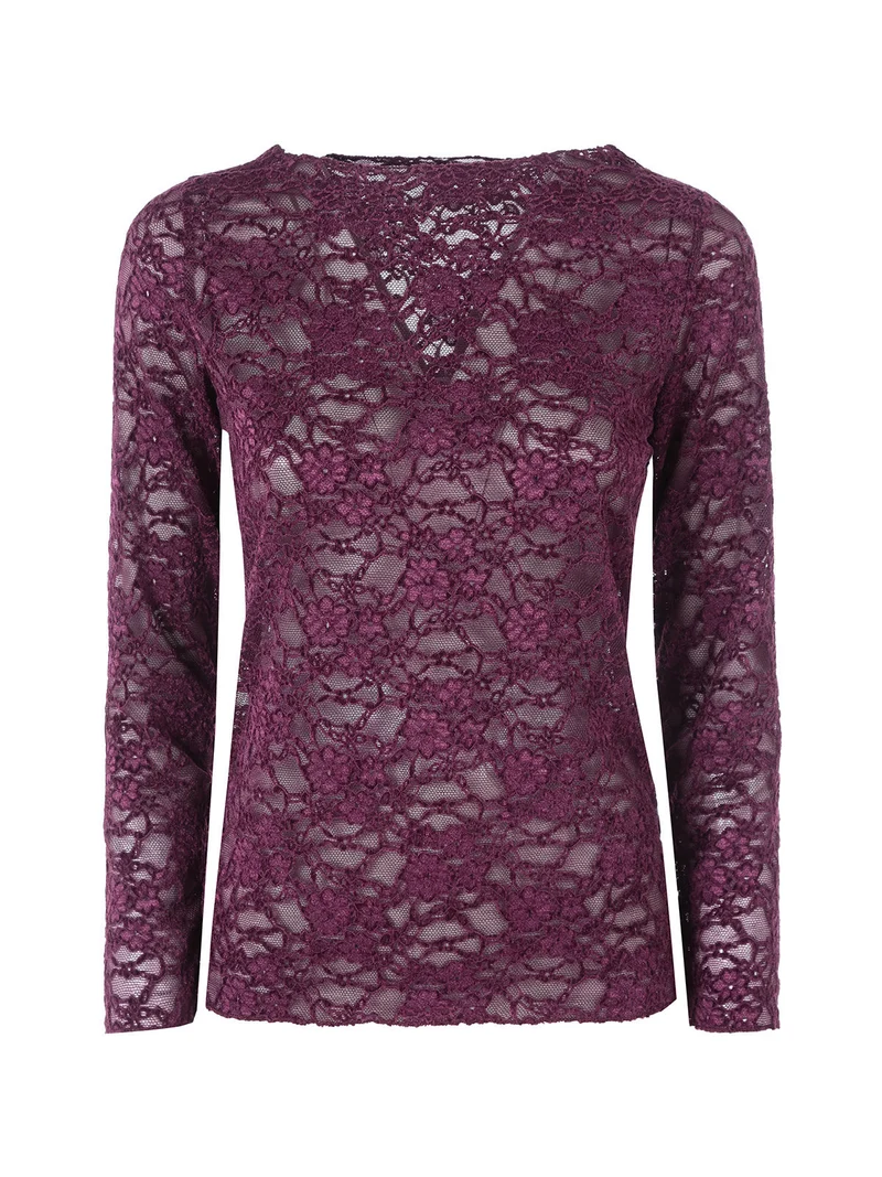 Blusa donna in pizzo con scollo a barchetta - bordeaux