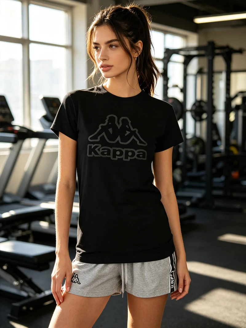 Completo corto da donna in cotone con logo - nero