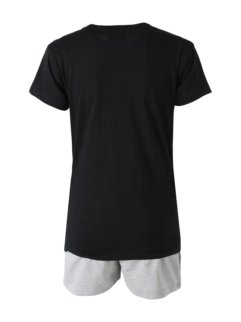 Completo corto da donna in cotone con logo - nero