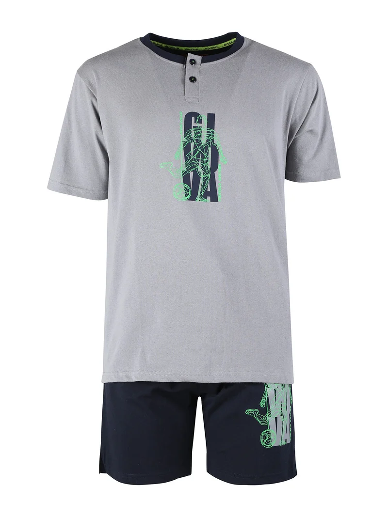 Pigiama corto da uomo in cotone a maniche corte - grigio