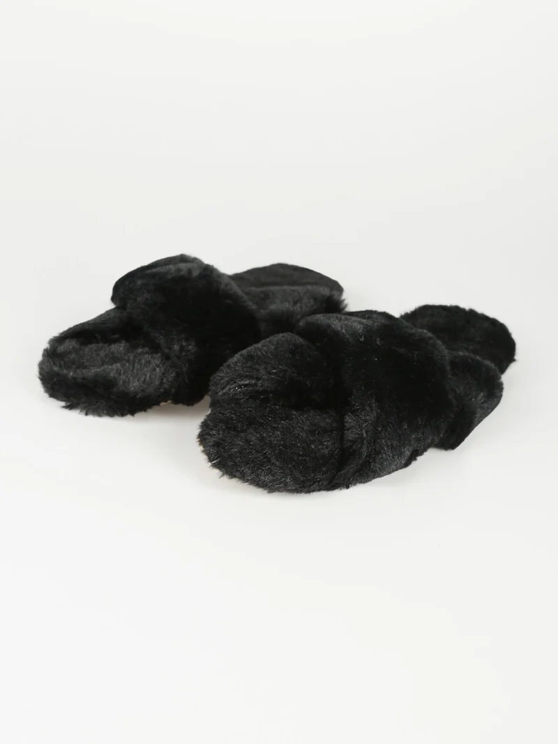 Ciabatte donna pelose punta aperta - nero