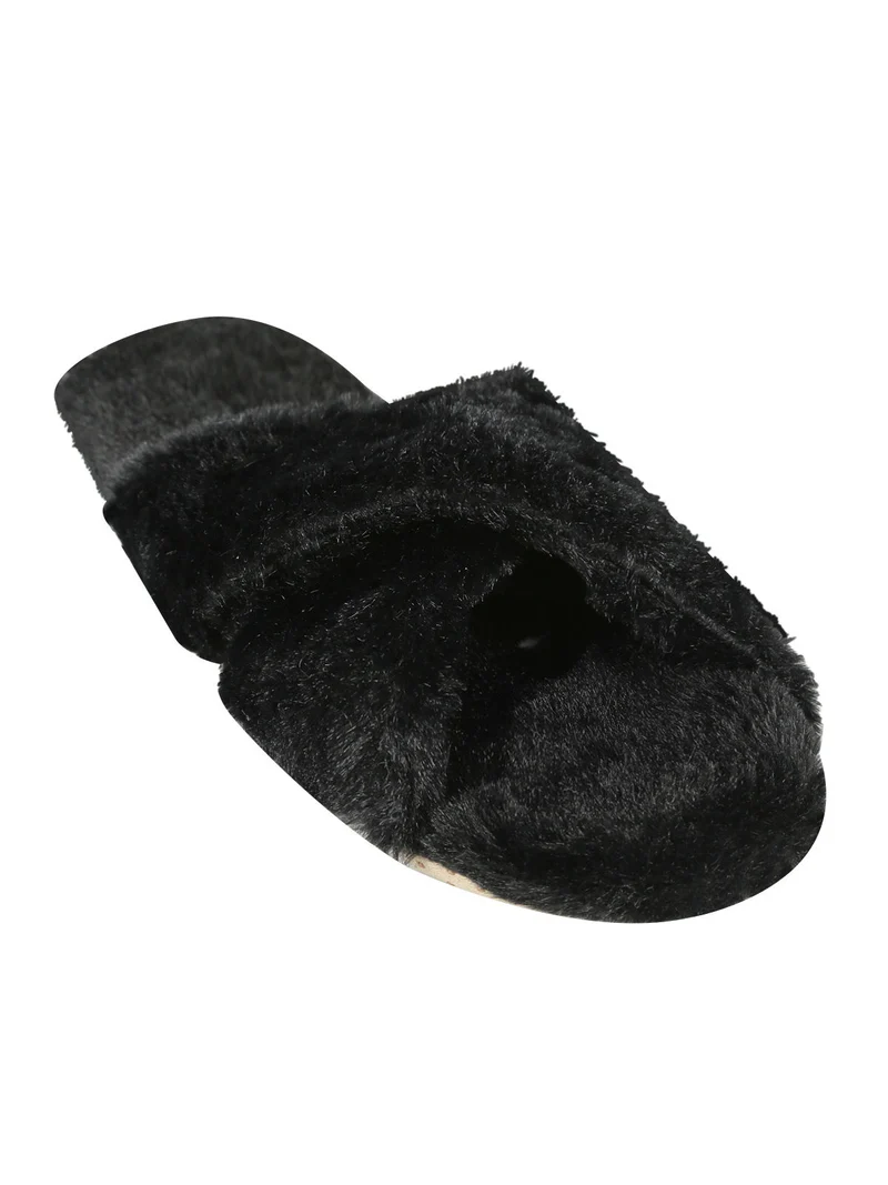 Ciabatte donna pelose punta aperta - nero