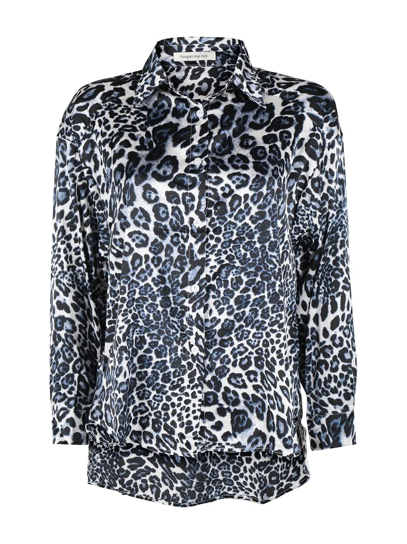 Camicia donna animalier a maniche lunghe - blu