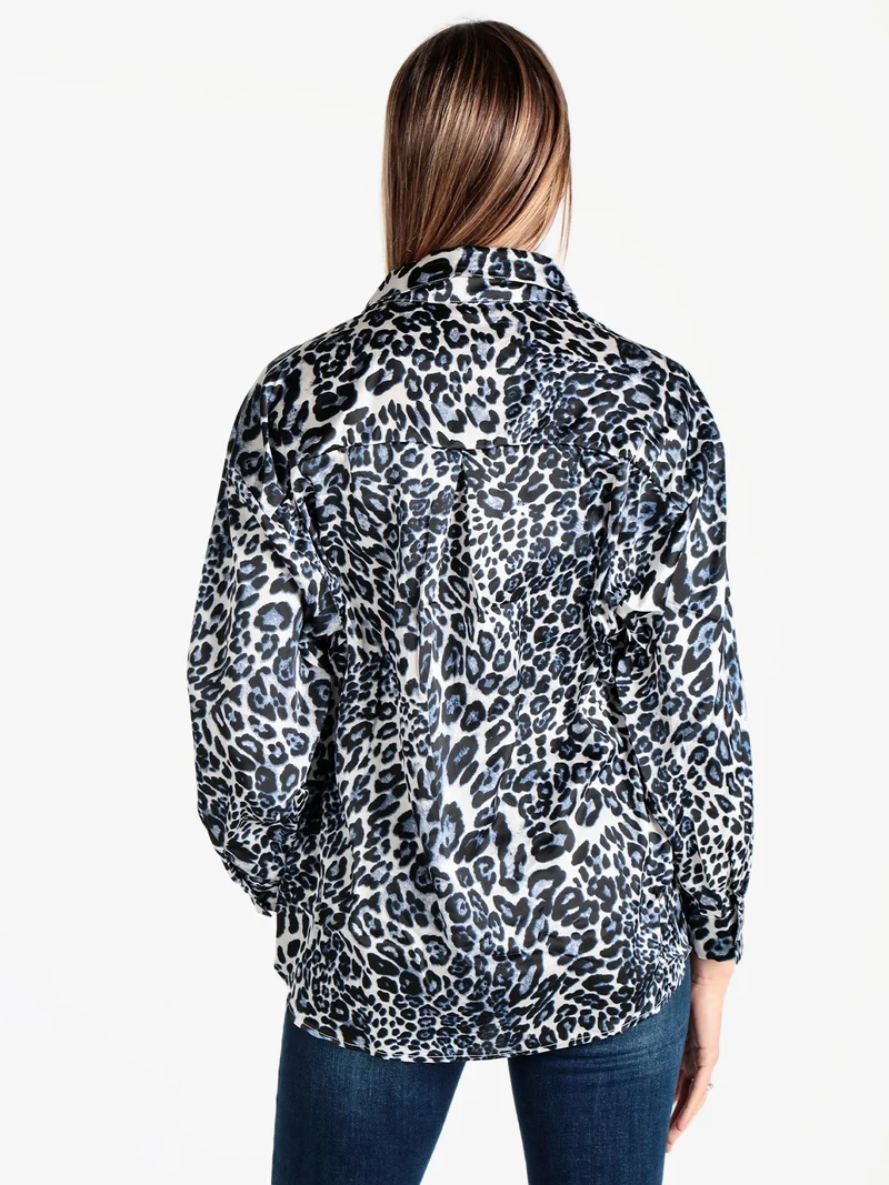 Camicia donna animalier a maniche lunghe - blu
