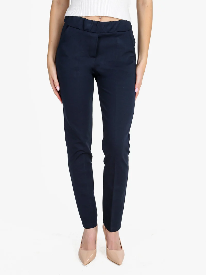 Pantaloni donna a sigaretta con elastico in vita - blu