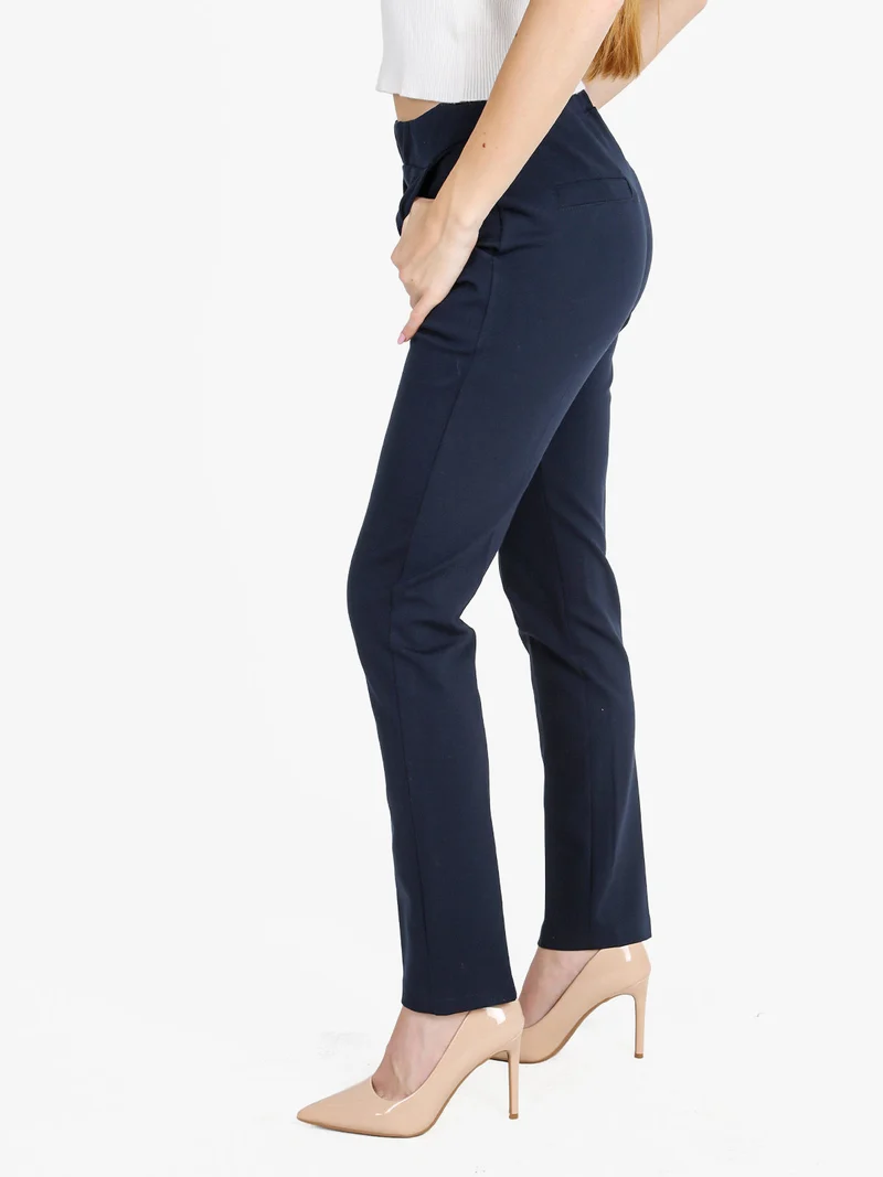 Pantaloni donna a sigaretta con elastico in vita - blu
