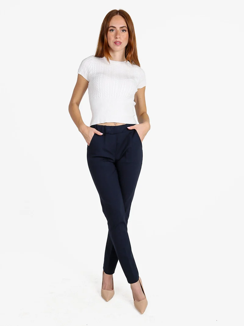 Pantaloni donna a sigaretta con elastico in vita - blu