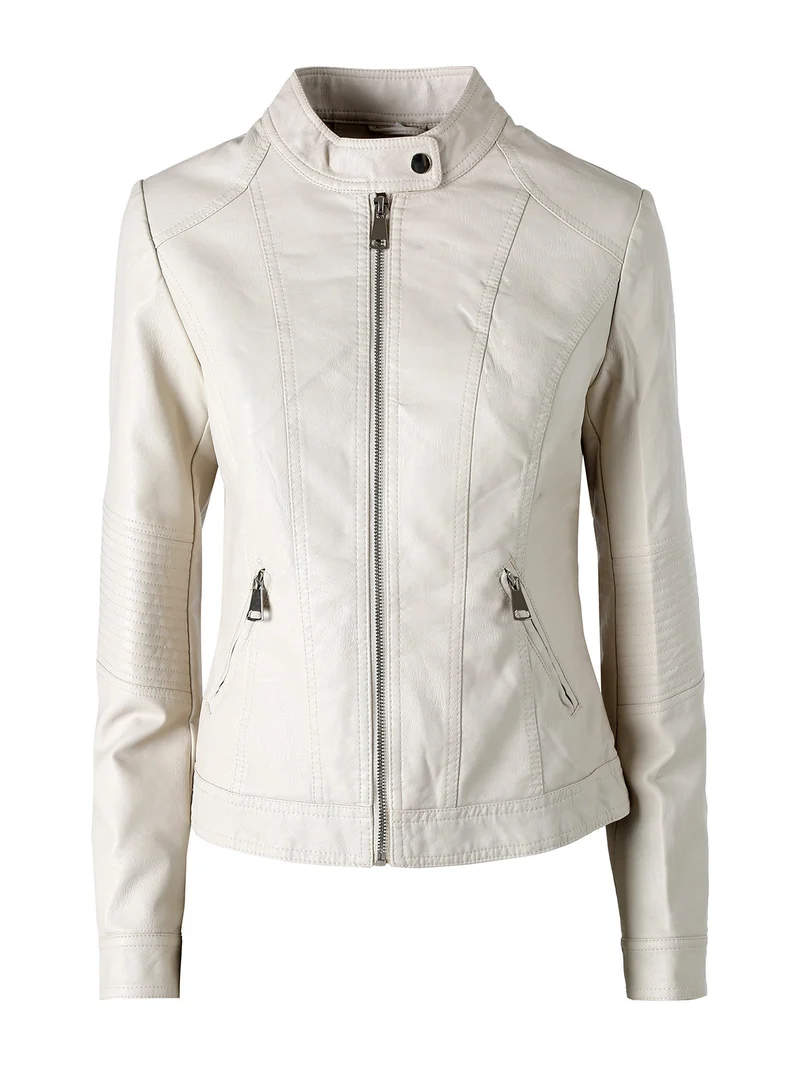Giacca in ecopelle da donna con zip - beige