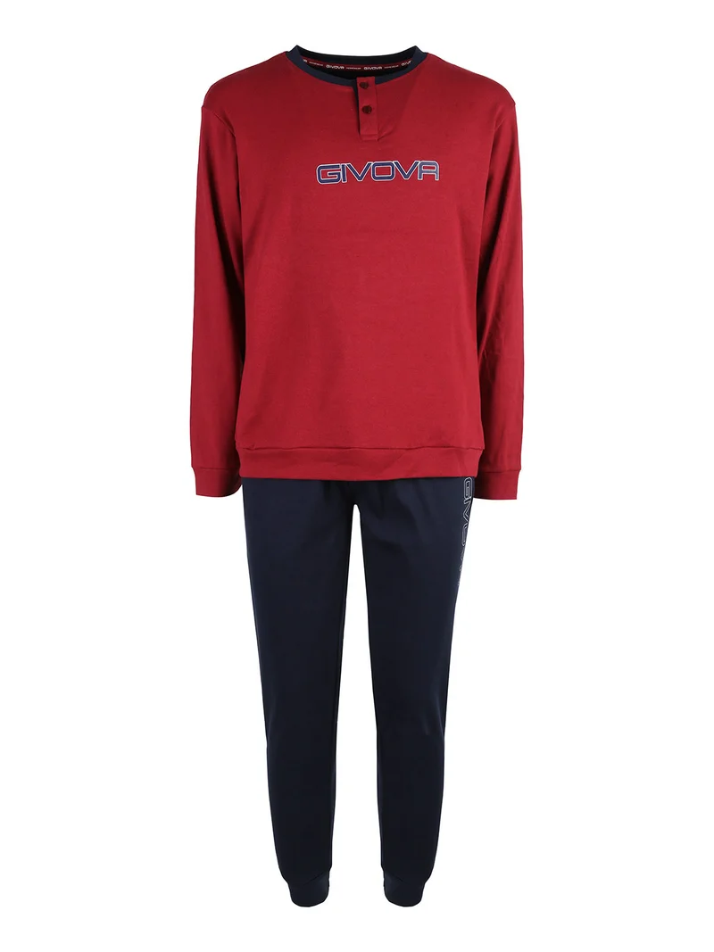 Pigiama lungo da uomo in misto cotone interlock - bordeaux