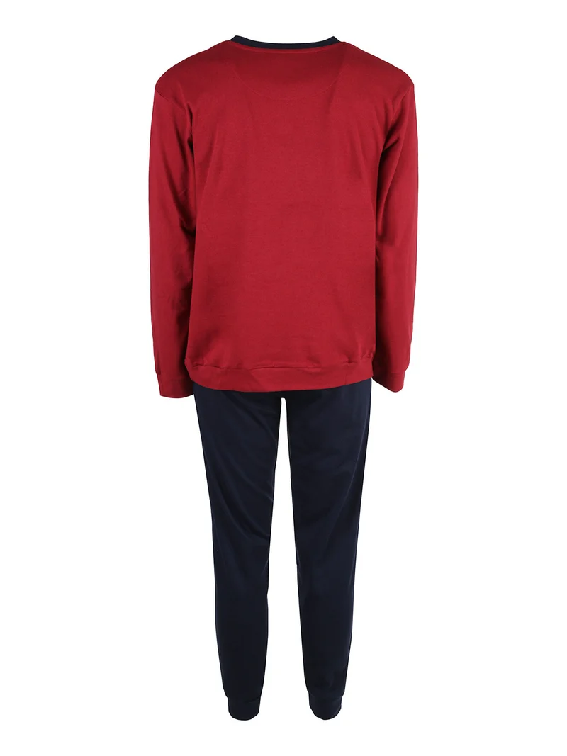 Pigiama lungo da uomo in misto cotone interlock - bordeaux