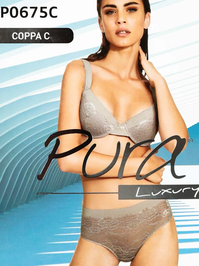 P0675C Bralette + panty in pizzo - sabbia