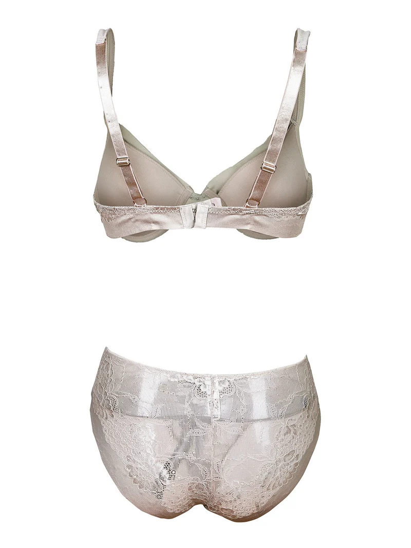 P0675C Bralette + panty in pizzo - sabbia
