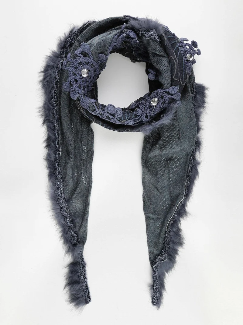 Sciarpa con ricami e strass - blu
