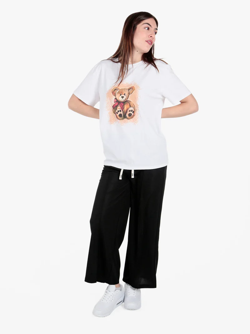 T-shirt donna oversize con stampa orsacchiotto - albicocca