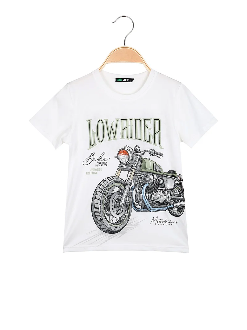T-shirt da ragazzo in cotone con stampa disegno - bianco