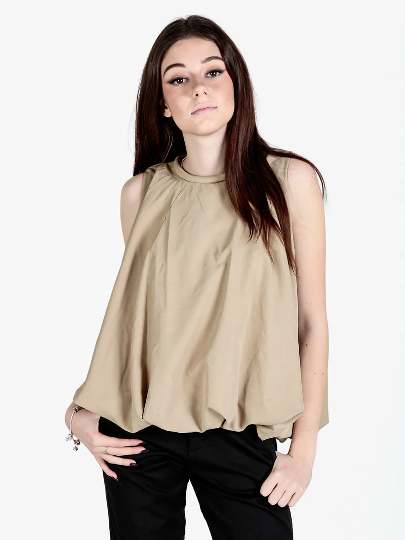 Top donna senza maniche a palloncino - khaki