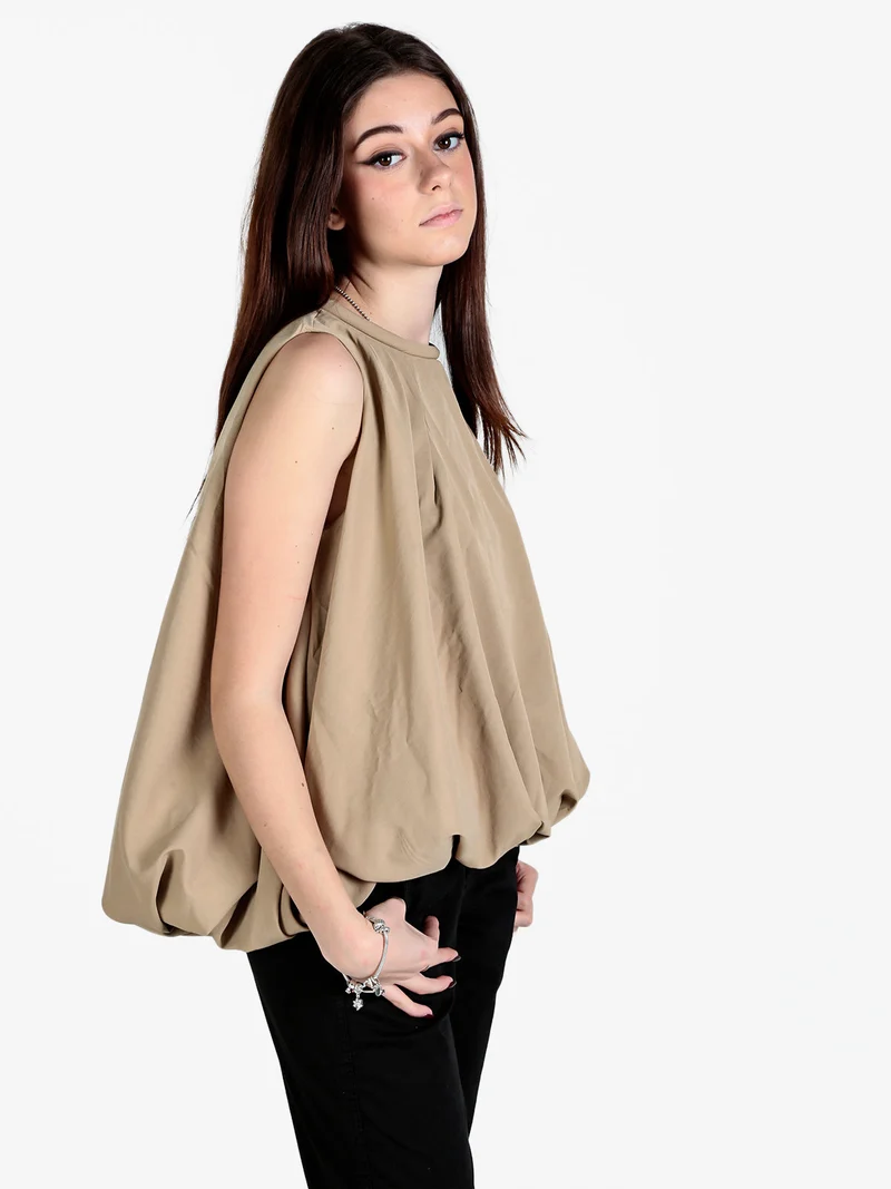 Top donna senza maniche a palloncino - khaki