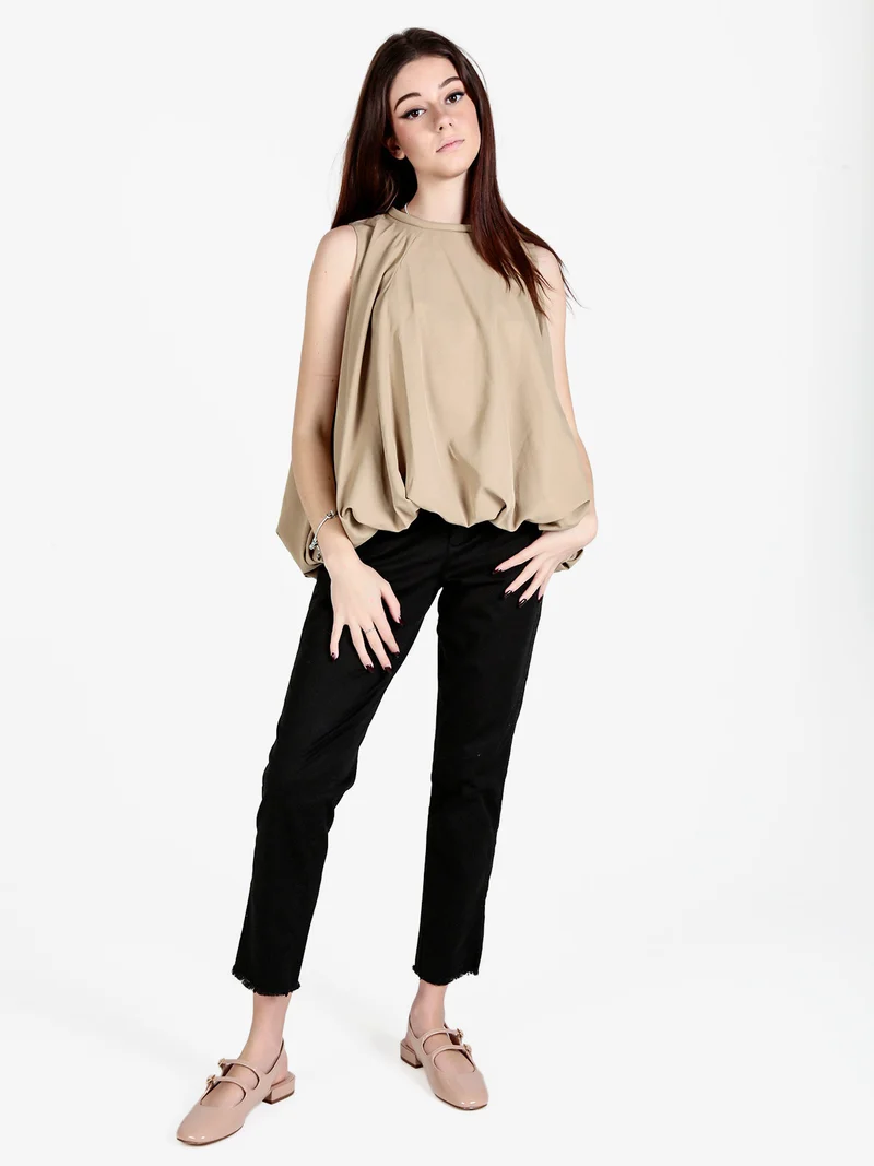 Top donna senza maniche a palloncino - khaki