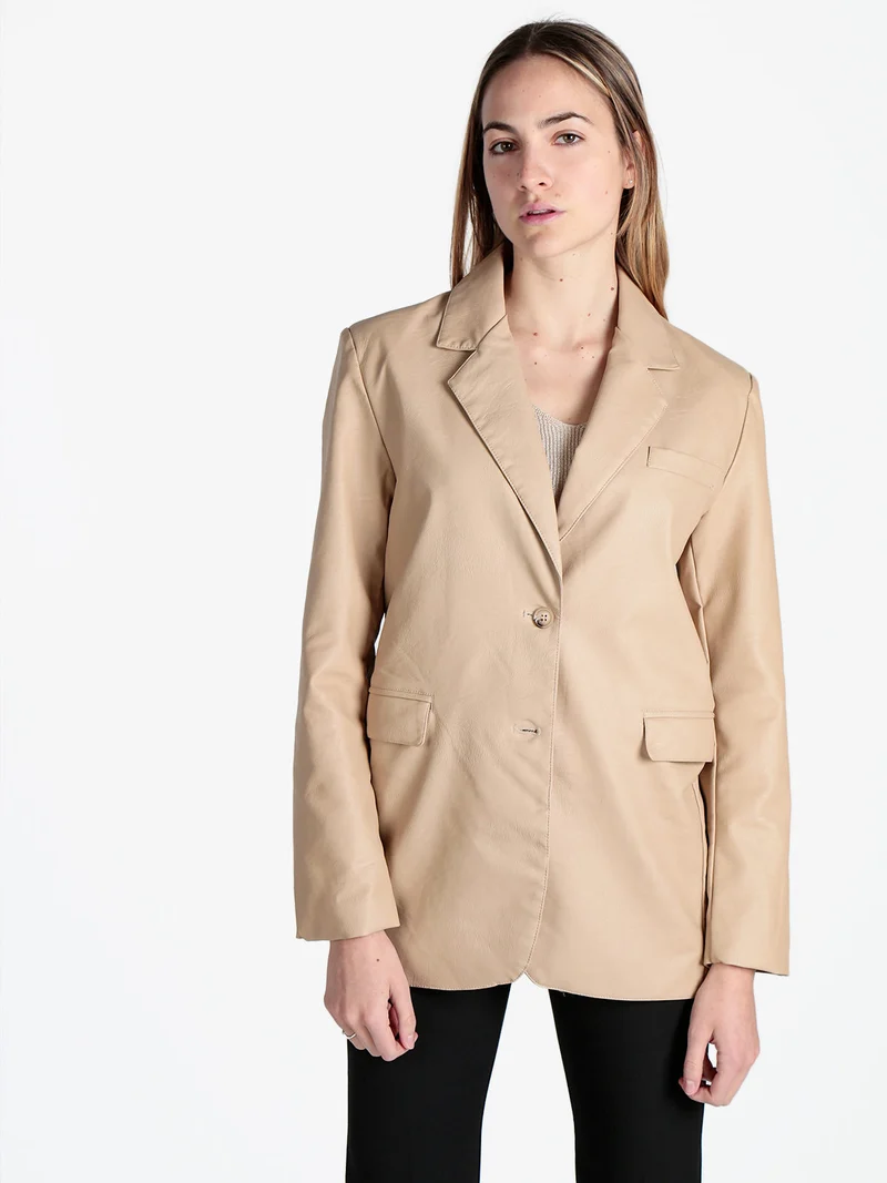 Giacca donna in ecopelle con bottoni - beige