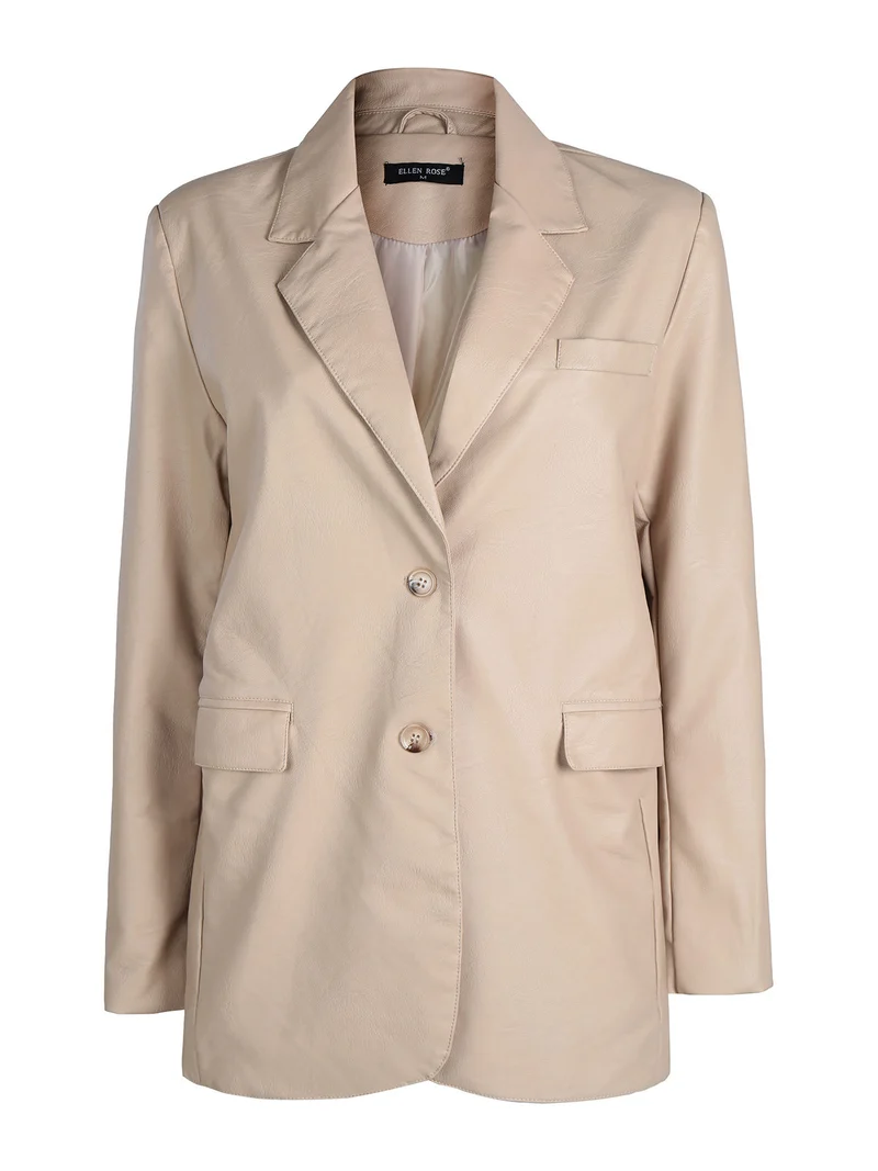 Giacca donna in ecopelle con bottoni - beige