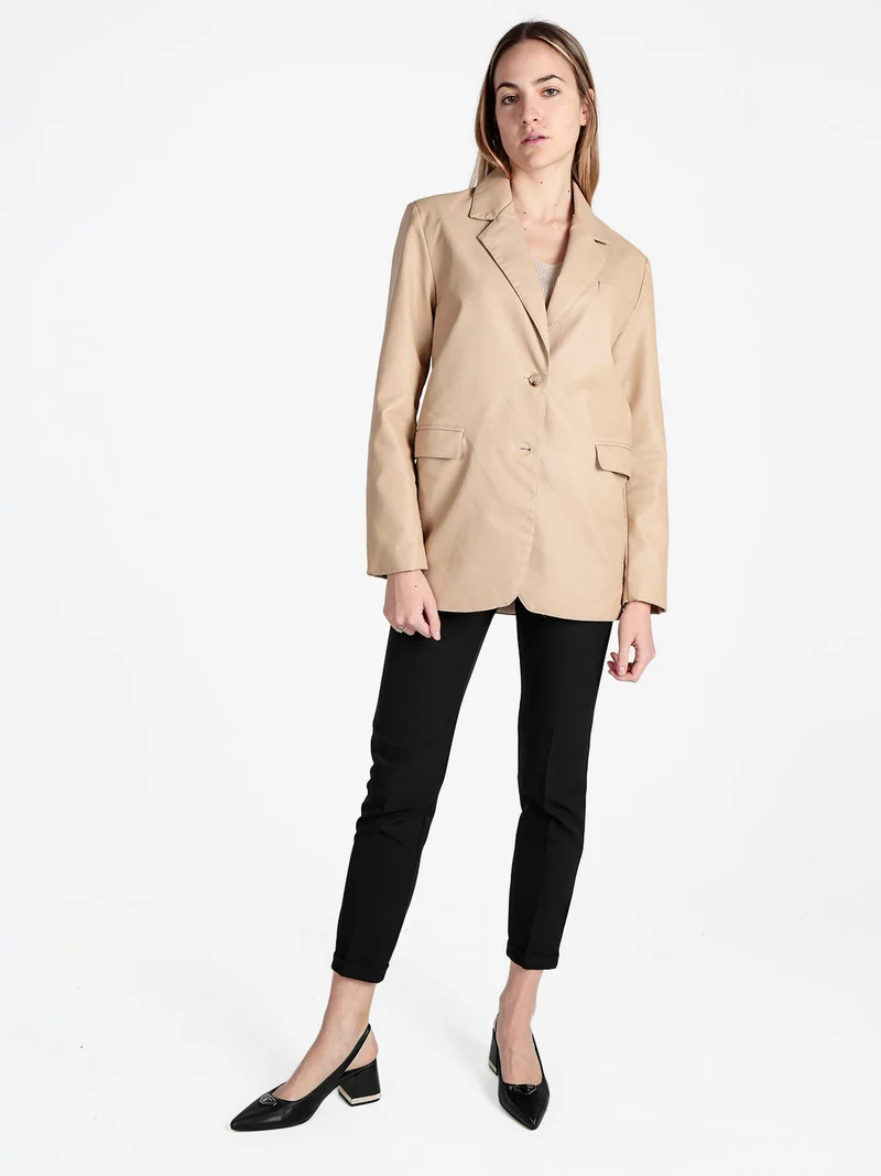 Giacca donna in ecopelle con bottoni - beige