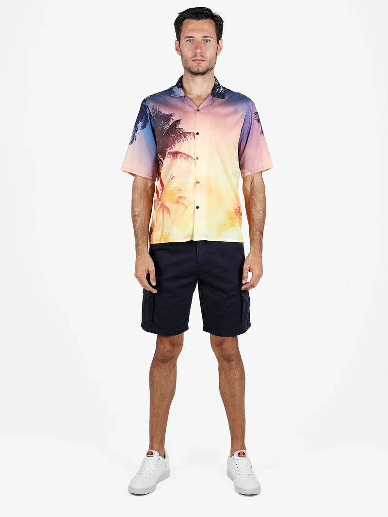 Camicia uomo a maniche corte con stampa e scollo a V - arancione
