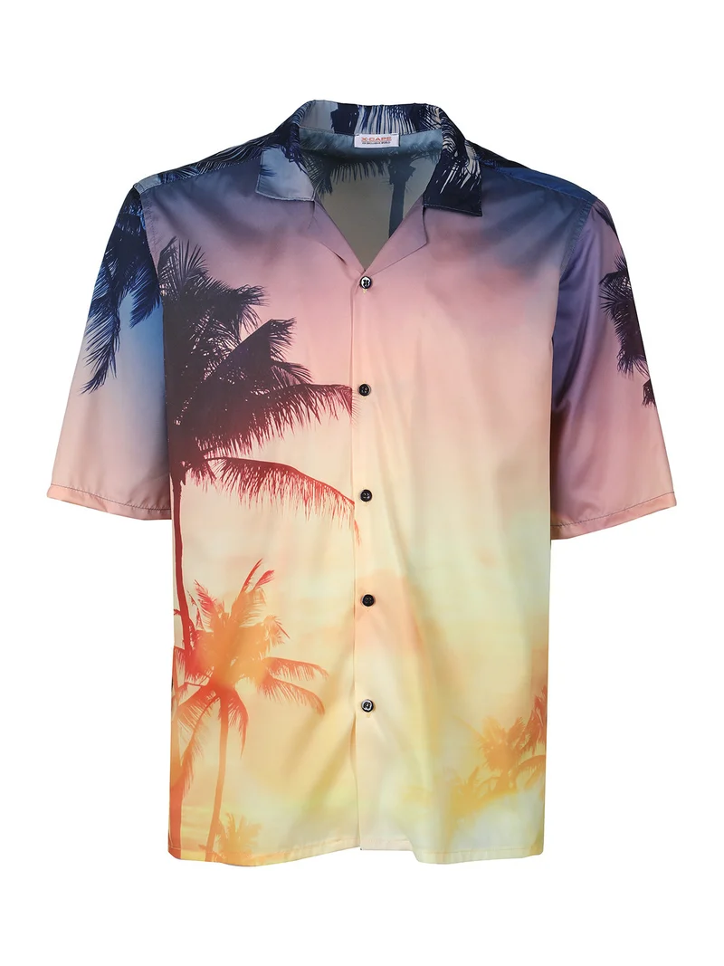 Camicia uomo a maniche corte con stampa e scollo a V - arancione