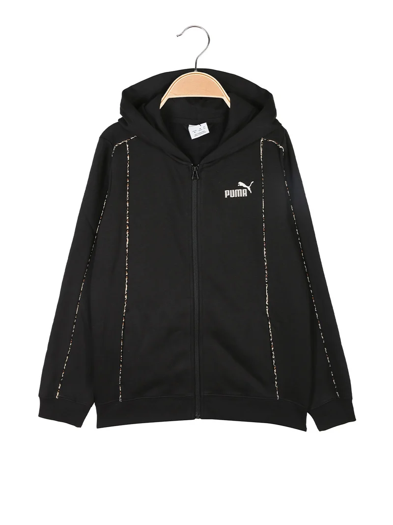 Felpa da ragazza full zip con cappuccio e interno in caldo cotone - nero