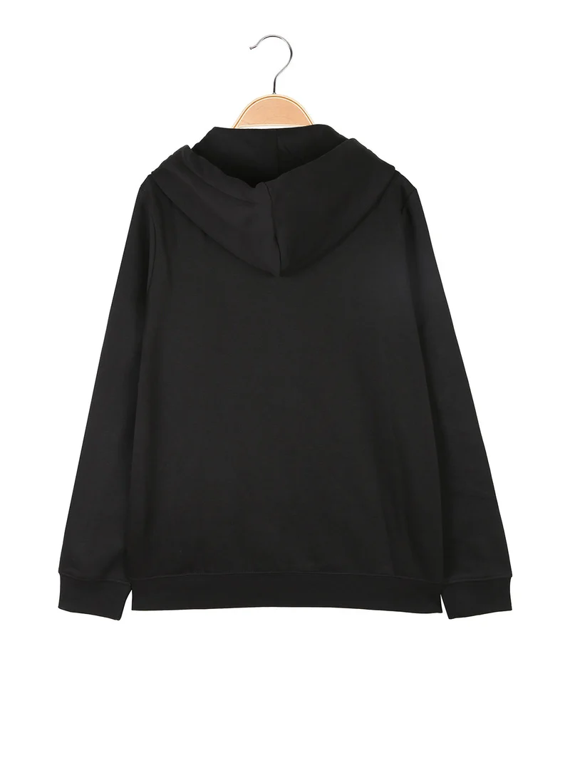 Felpa da ragazza full zip con cappuccio e interno in caldo cotone - nero