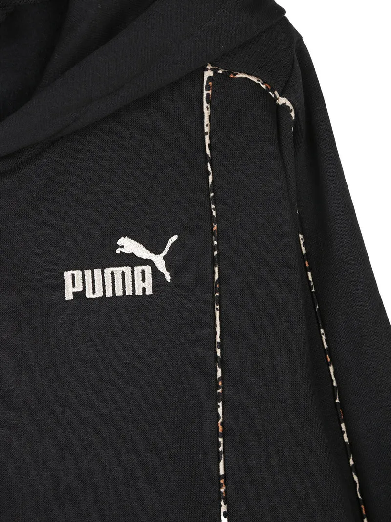 Felpa da ragazza full zip con cappuccio e interno in caldo cotone - nero