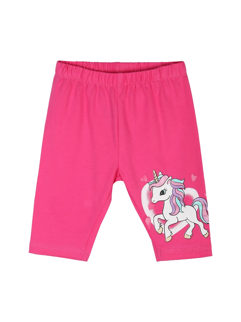 Completo corto da neonata con t-shirt e leggings unicorno - fucsia