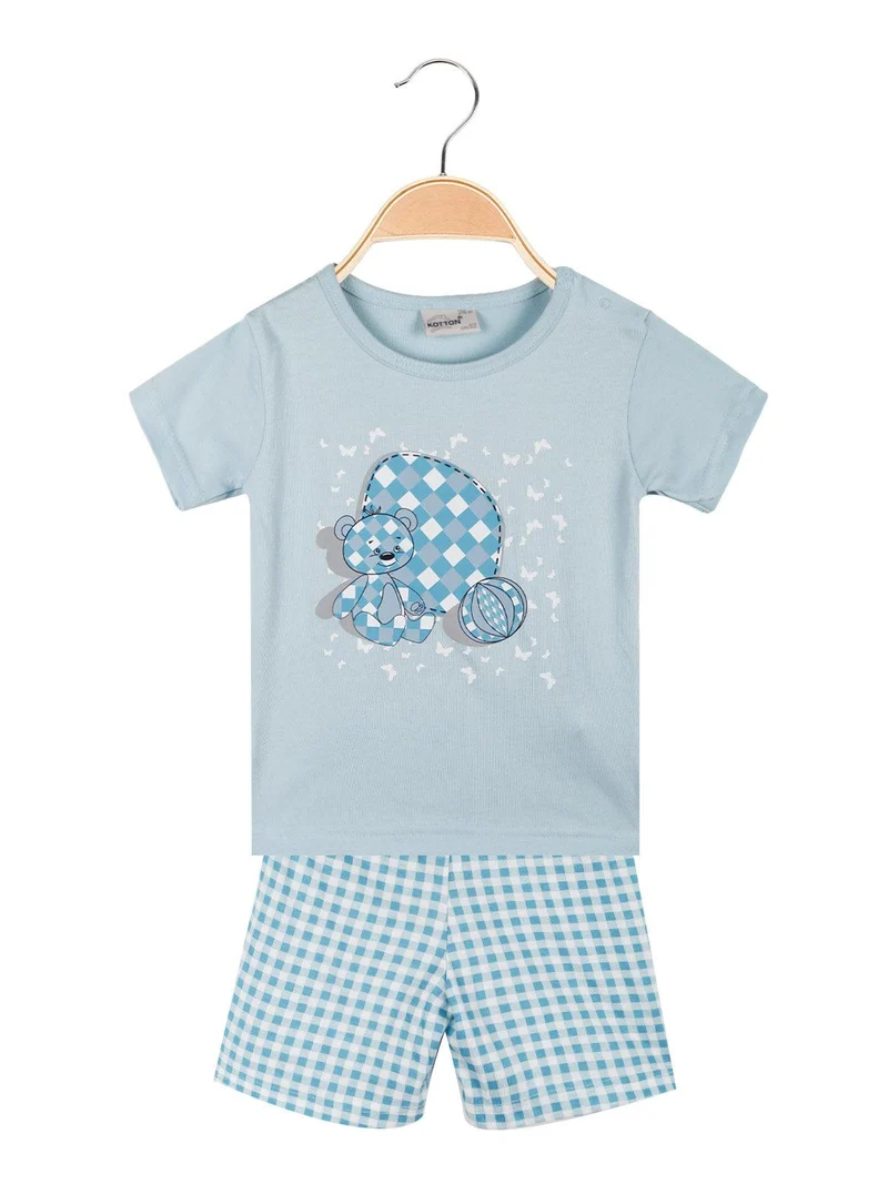 Pigiama corto neonato in cotone - azzurro
