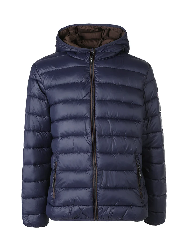 Giubbotto da uomo imbottito con cappuccio e zip - blu scuro