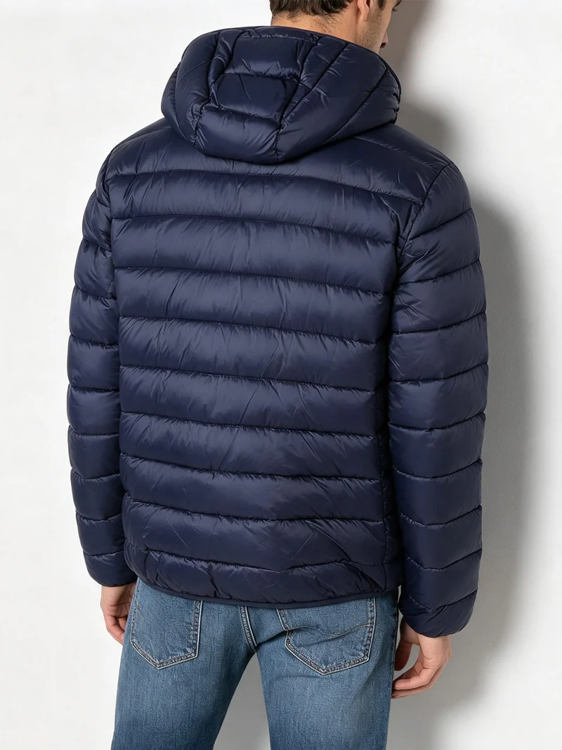 Giubbotto da uomo imbottito con cappuccio e zip - blu scuro