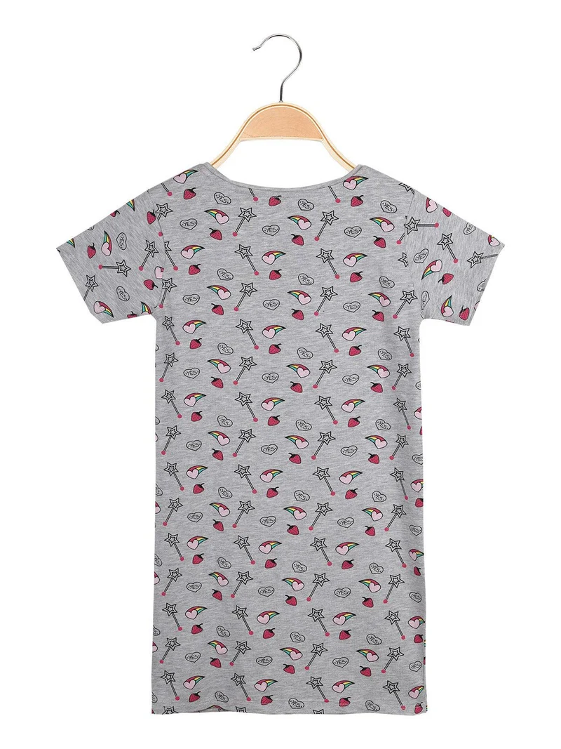 T-shirt lunga con disegni - grigio