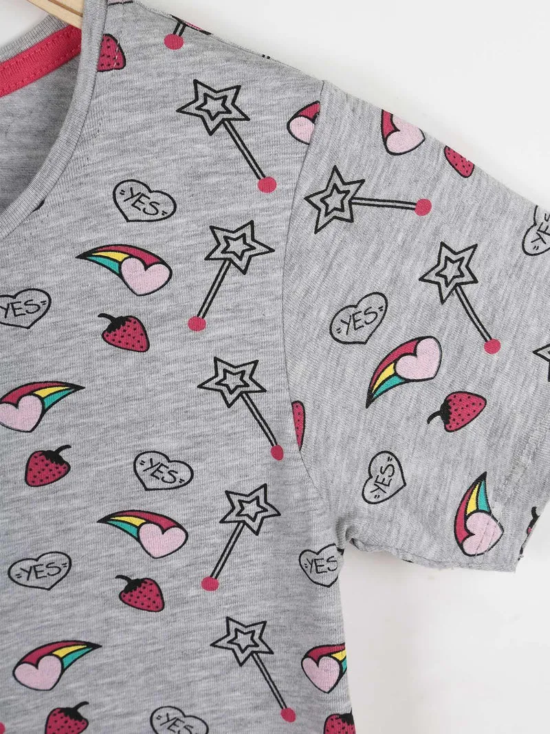 T-shirt lunga con disegni - grigio