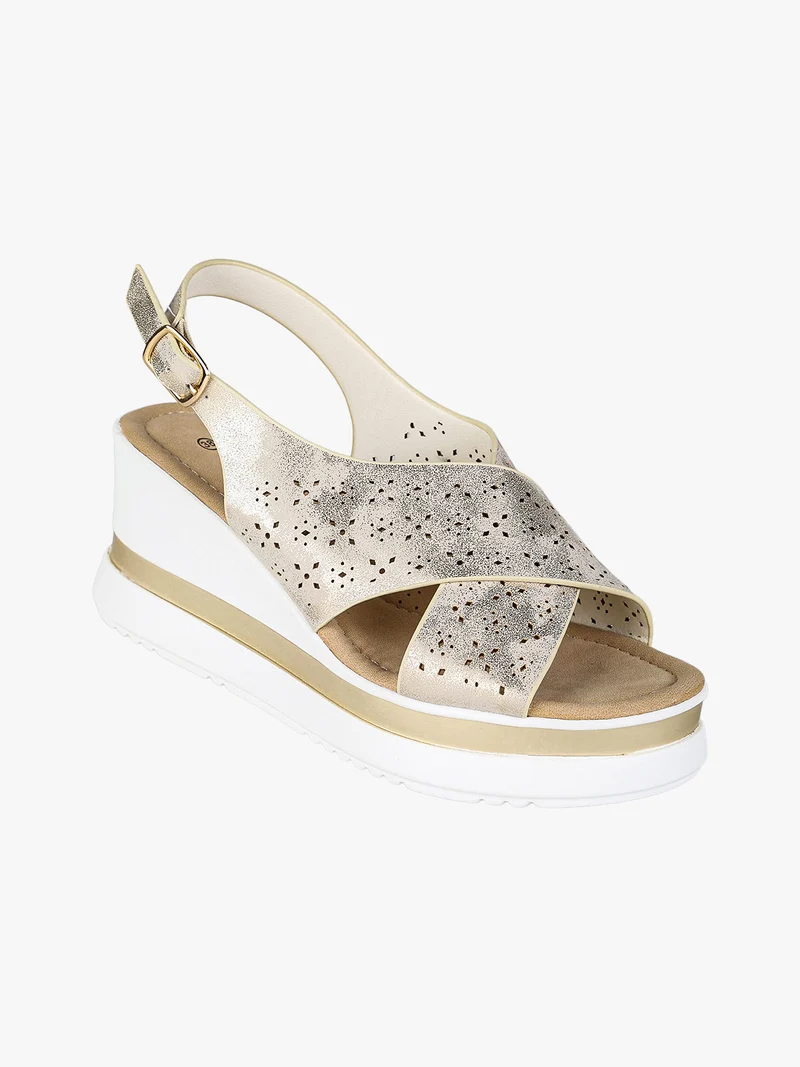 Sandali donna con fasce intrecciate e zeppa - beige
