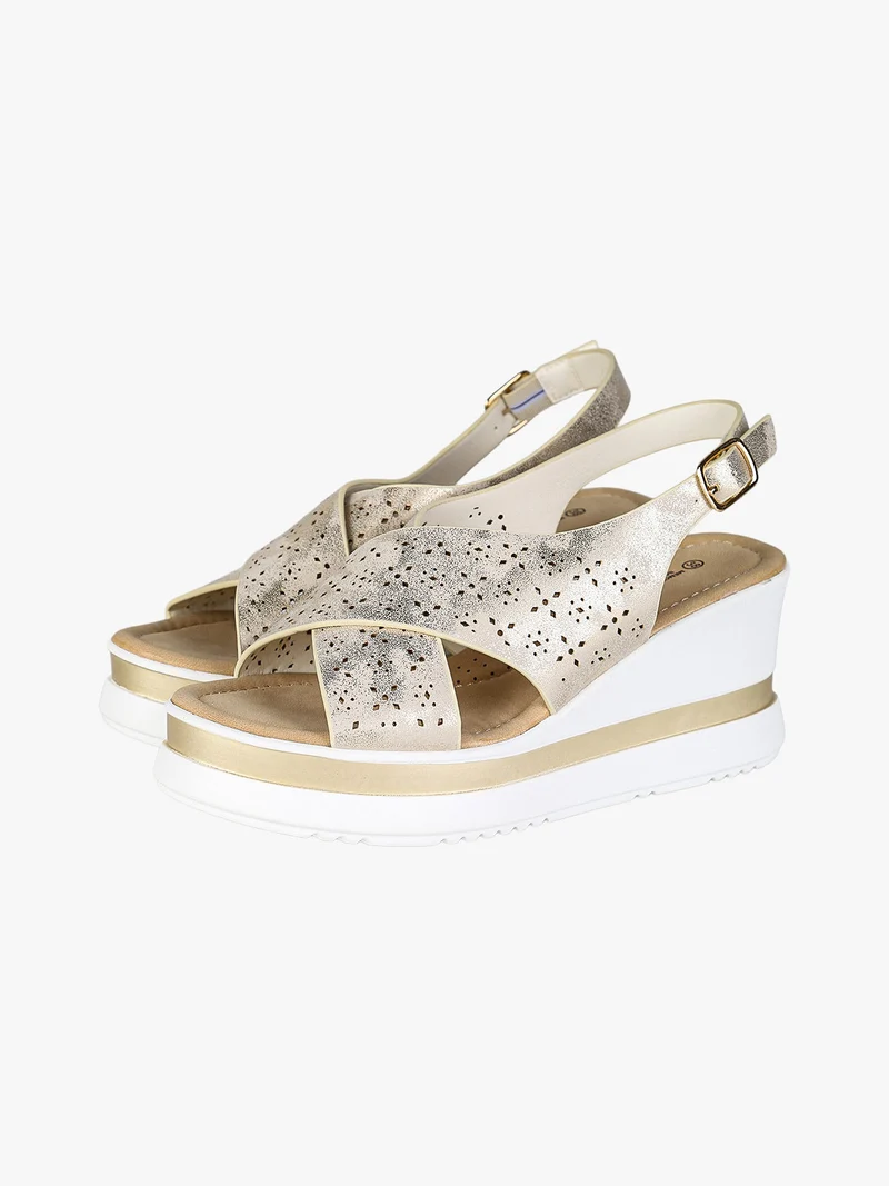 Sandali donna con fasce intrecciate e zeppa - beige