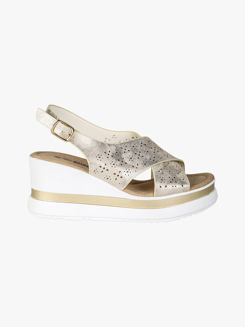 Sandali donna con fasce intrecciate e zeppa - beige