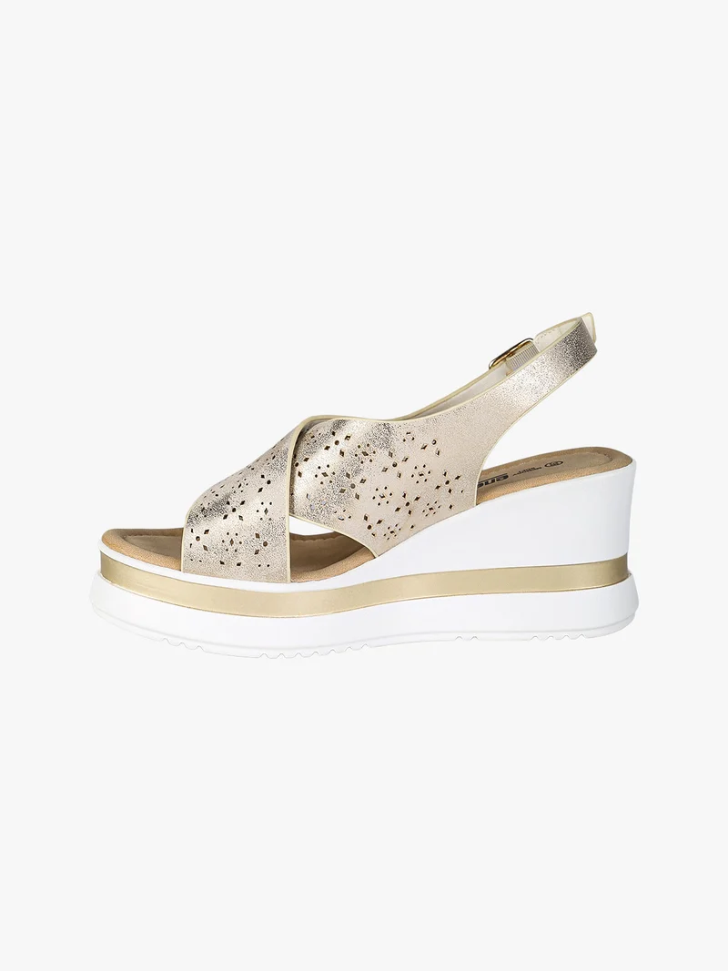 Sandali donna con fasce intrecciate e zeppa - beige