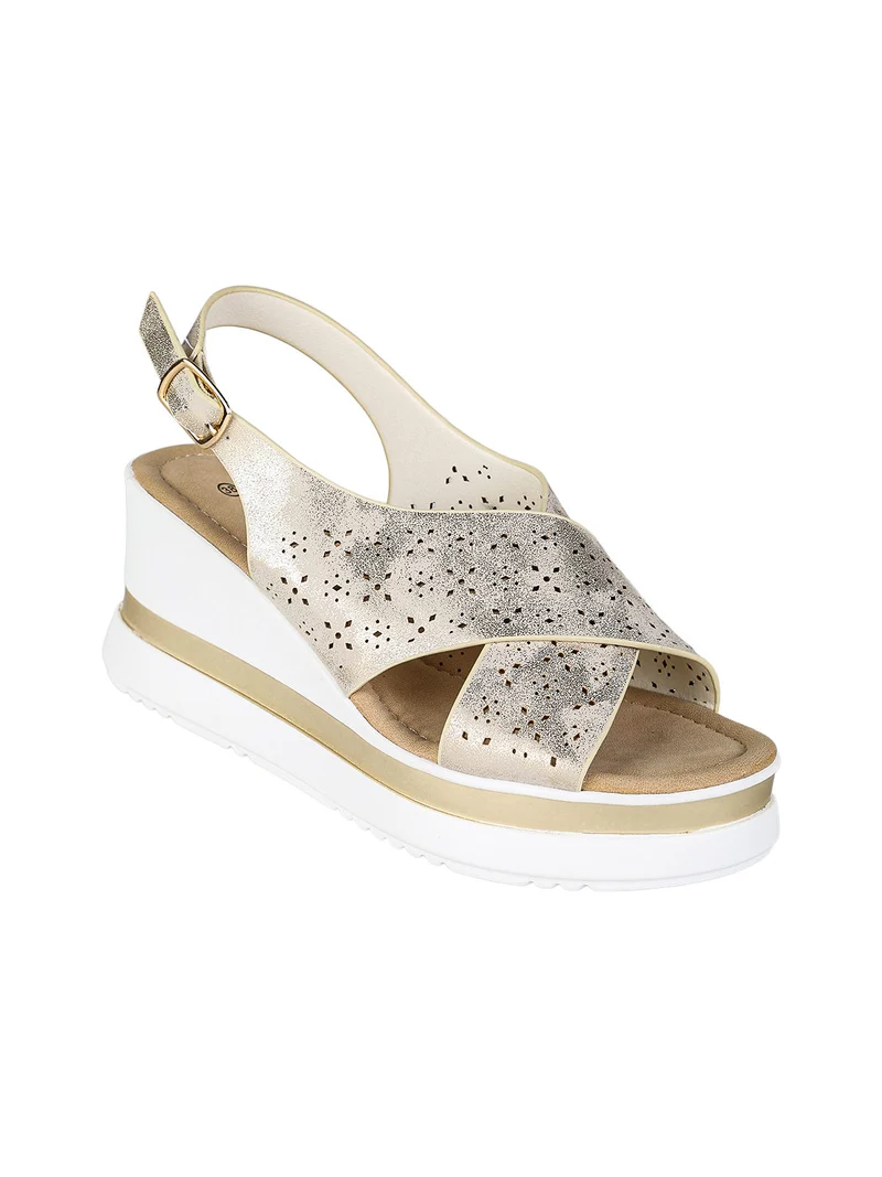 Sandali donna con fasce intrecciate e zeppa - beige