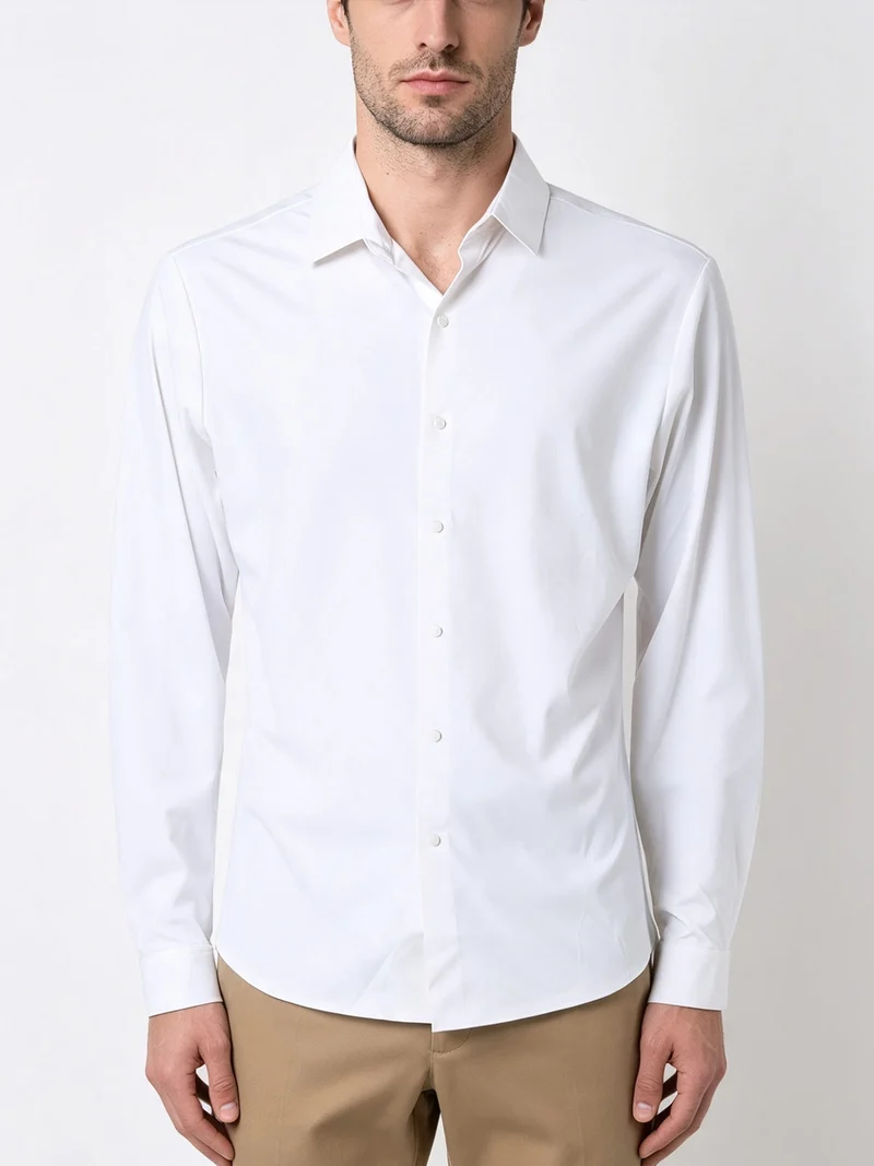 Camicia da uomo a maniche lunghe in tessuto elasticizzato - bianco