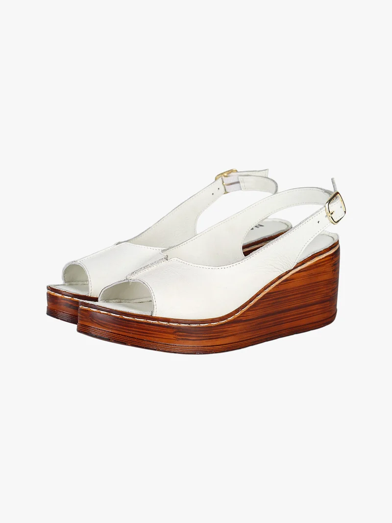 Sandali donna in pelle con zeppa e plateau - bianco