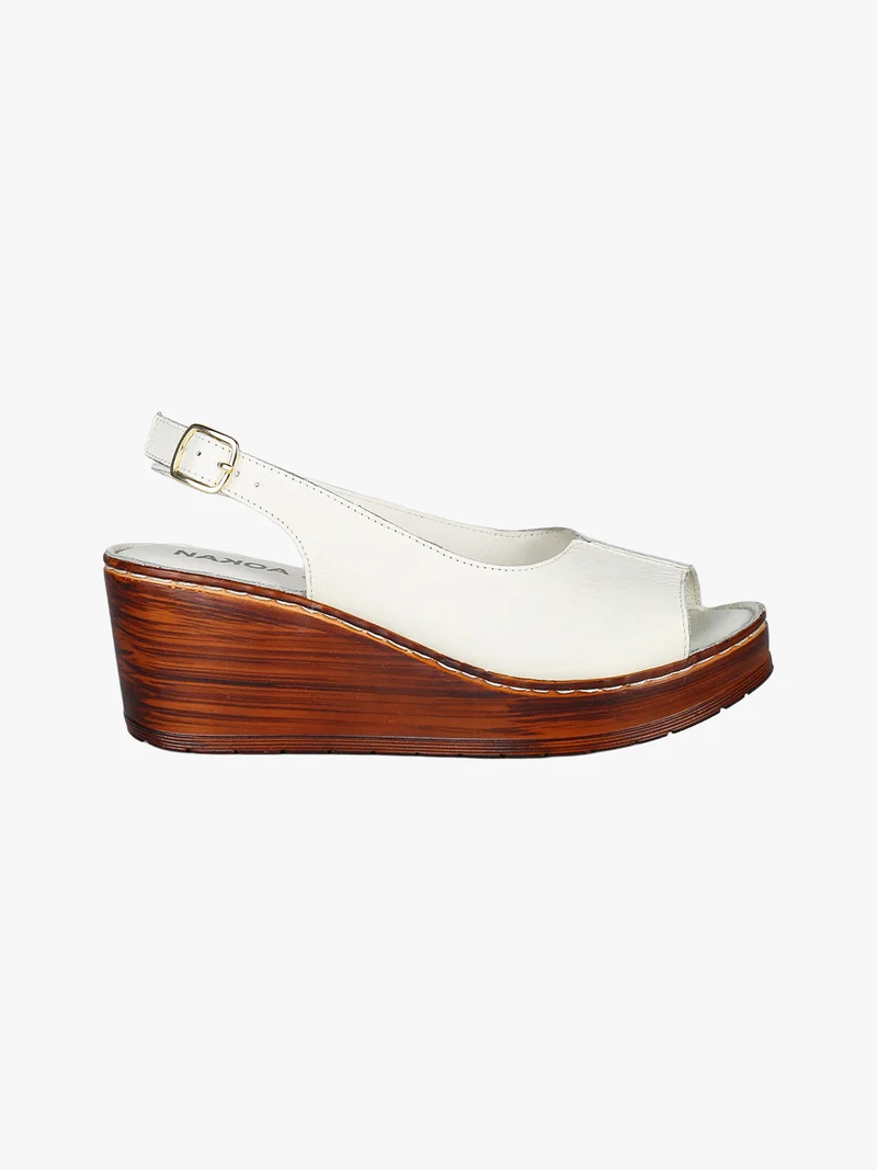 Sandali donna in pelle con zeppa e plateau - bianco