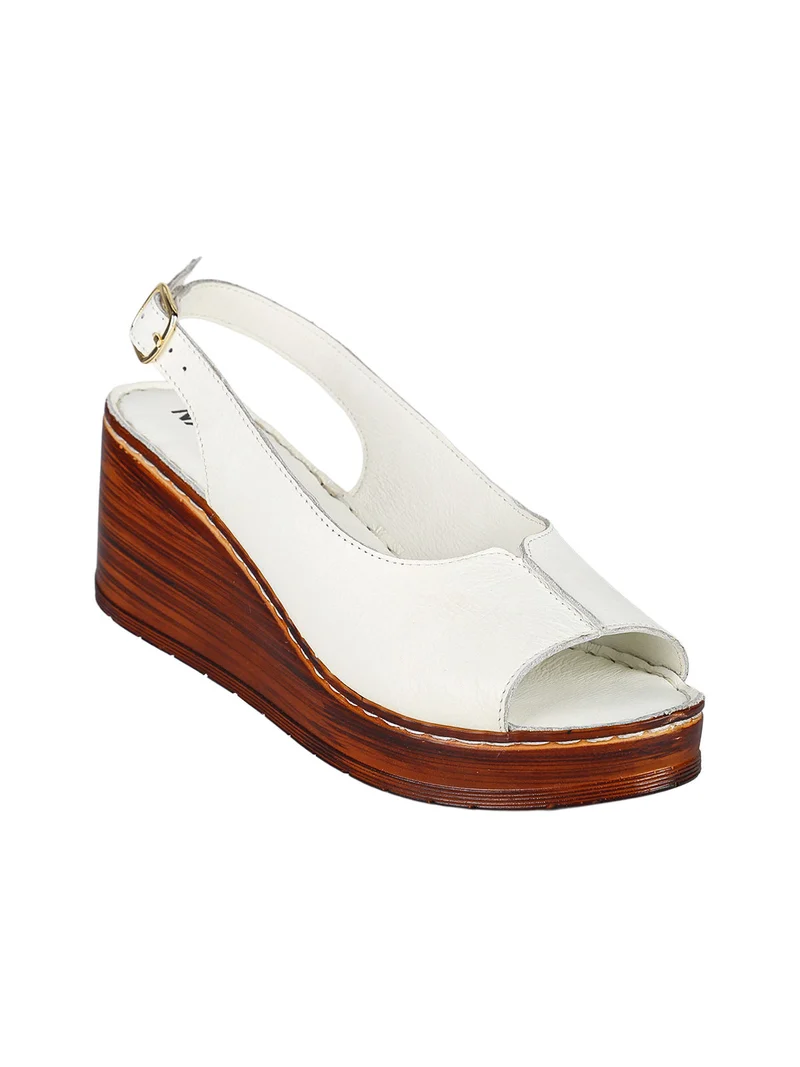 Sandali donna in pelle con zeppa e plateau - bianco