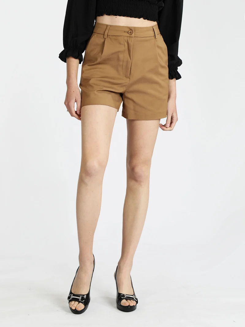 Shorts donna a vita alta - marrone