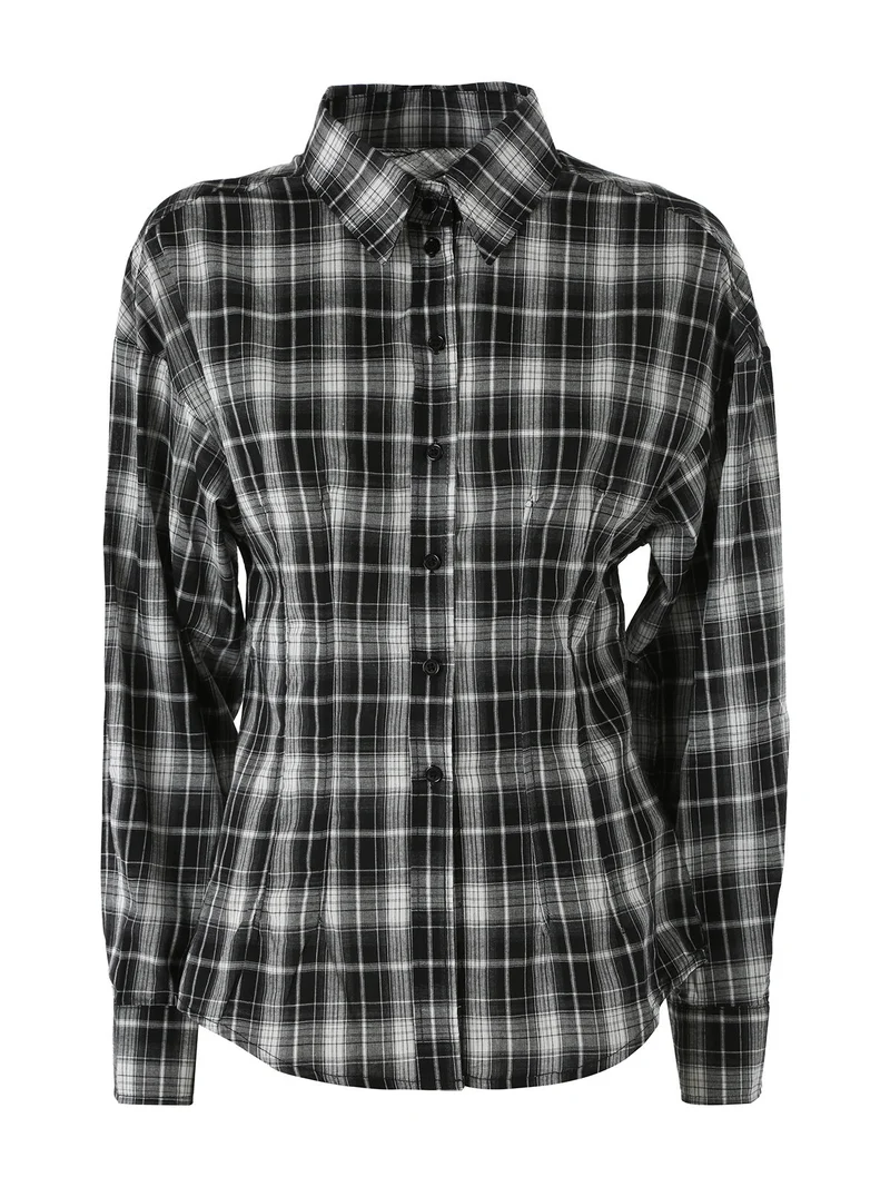 Camicia a quadri da donna a maniche lunghe - nero
