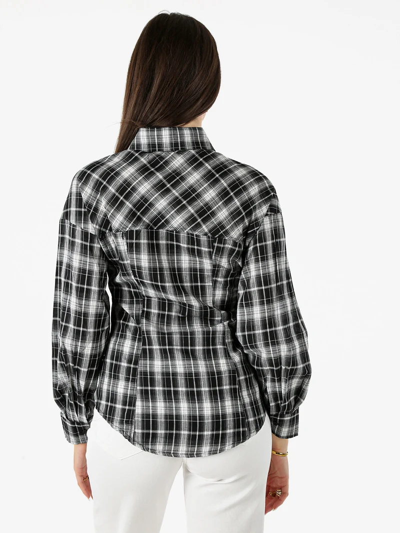 Camicia a quadri da donna a maniche lunghe - nero
