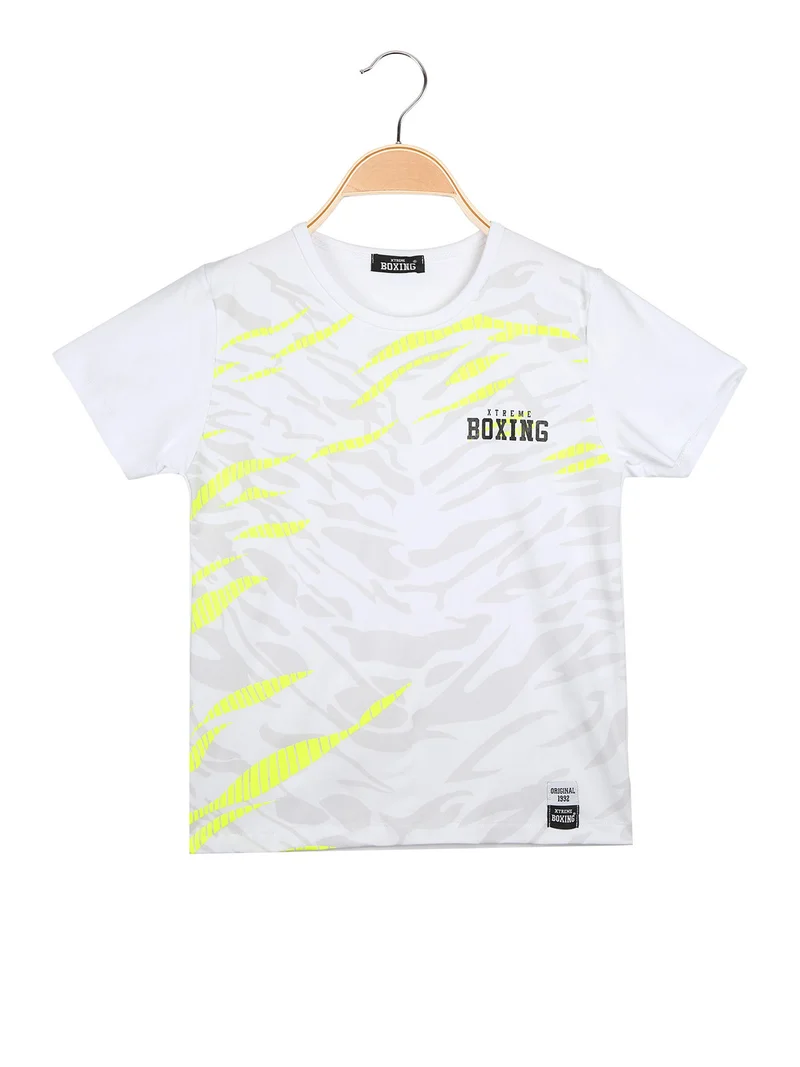 T-shirt girocollo da ragazzo in cotone con stampe - bianco