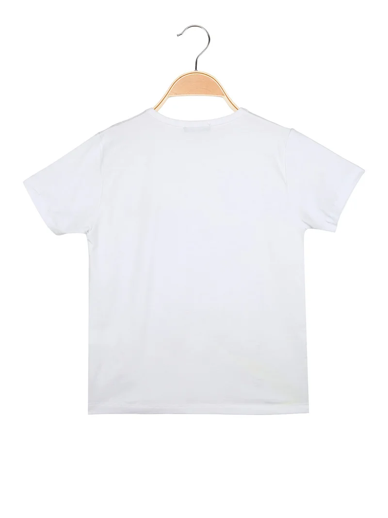 T-shirt girocollo da ragazzo in cotone con stampe - bianco